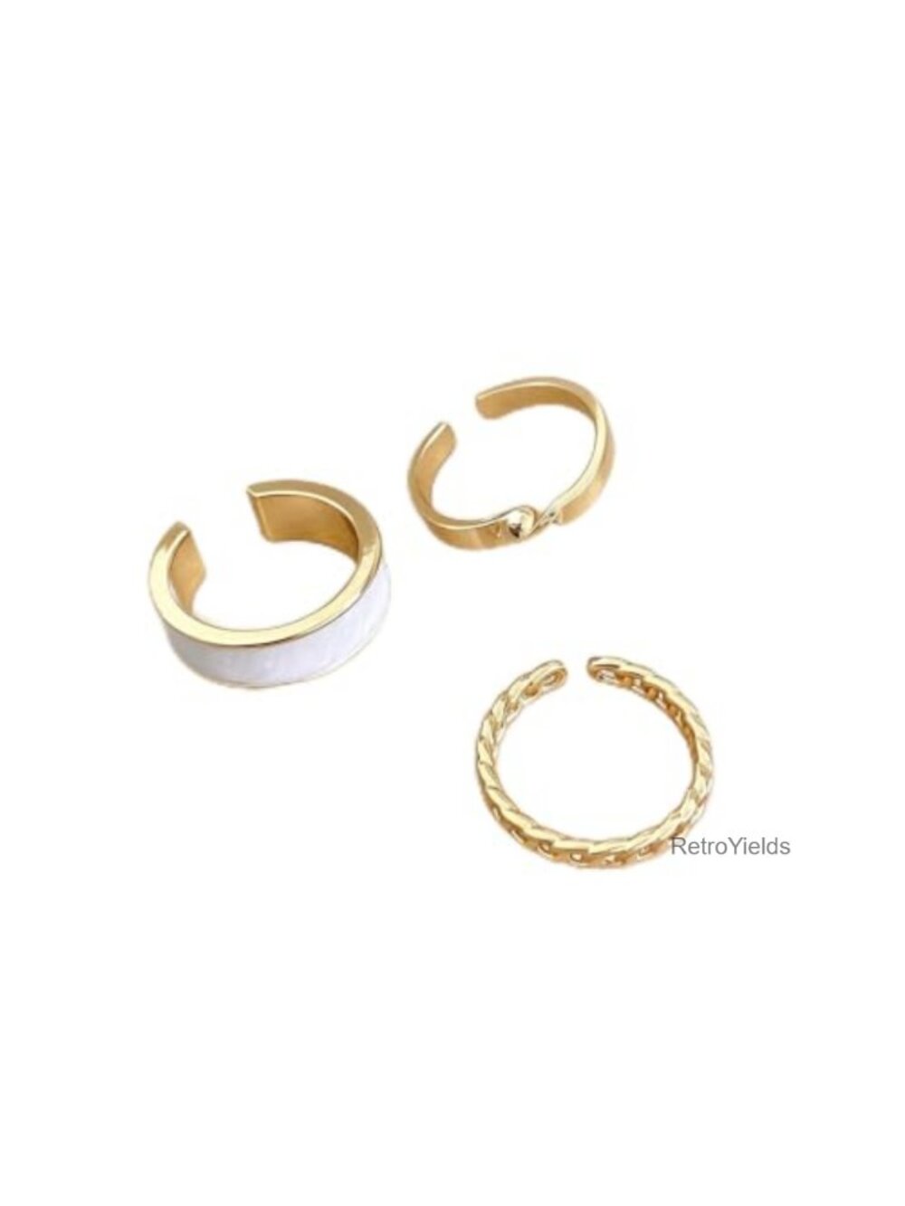 Zittop 3-Piece Gold Plated Stackable Ring Set with White Enamel Adjustable Open